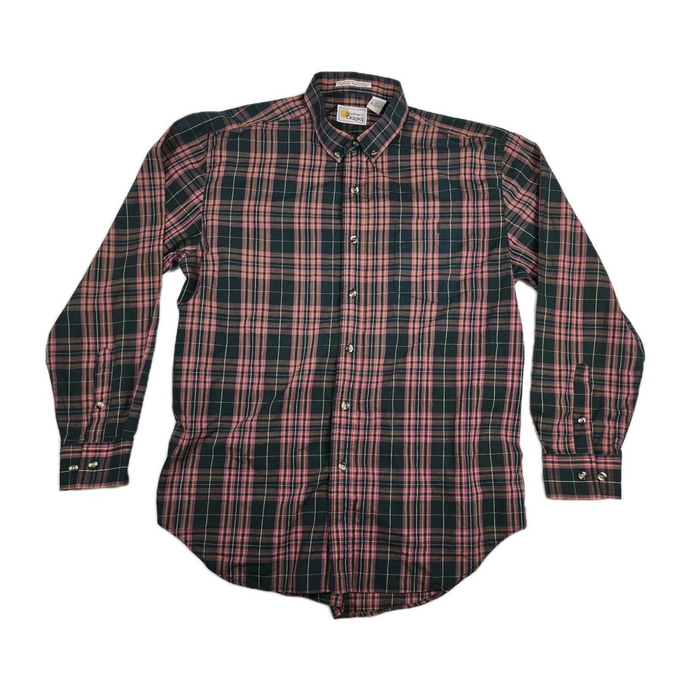 Southern Classics Mens Medium Plaid Button Down Shirt Black Pink Long Sleeve